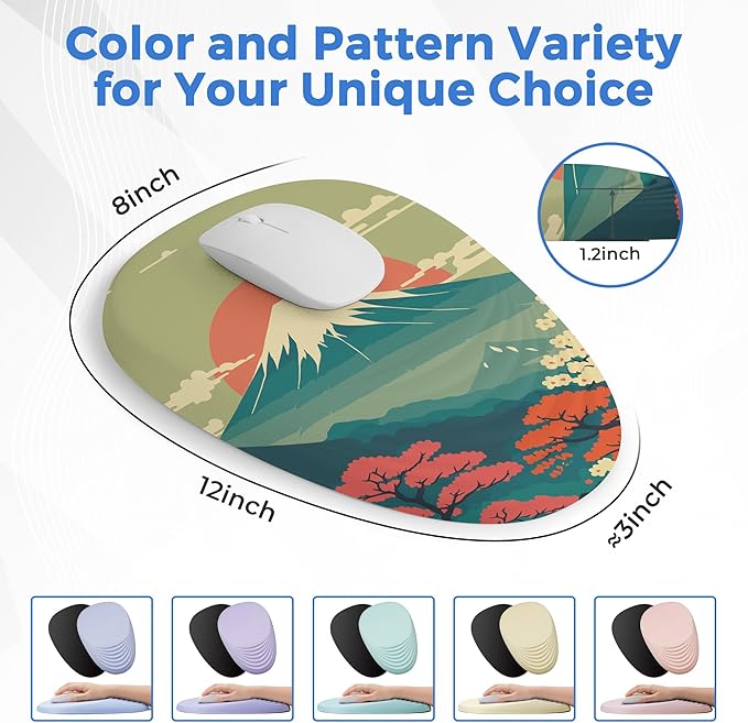 Ergonomic Mouse Pad with Wrist Support, Memory Foam Wrist Rest for Pain Relief & Carpal Tunnel, Non-Slip Base for Office, Computer, PC, Laptop (12x8x1.2inch, Fujisan)
