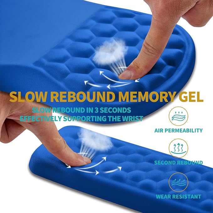 Hokafenle 2 in 1 Ergonomic Mouse Pad Wrist Support & Wrist Rest for Computer Keyboard Set, with Memory Gel Massage Bulge Design (2In1 Set, Dg Blue)