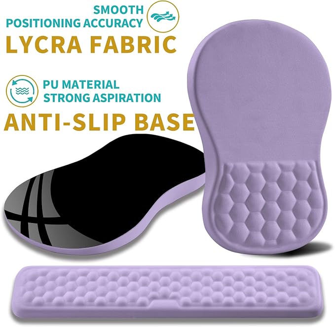 Hokafenle 2 in 1 Ergonomic Mouse Pad Wrist Support & Wrist Rest for Computer Keyboard Set, with Memory Gel Massage Bulge Design (2In1 Set, Lavender)