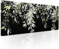 aportt Sage Green Leaves Gaming Mouse Pad XL Spring Summer Floral Extended Large Desk Mat Black Big Mousepad Non-Slip Rubber Base Stitched Edge Long for Desktop Office Computer Gamer,31.5×11.8 in