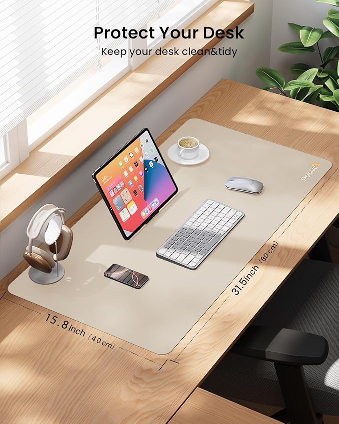 ProtoArc MP10 Leather Desk Mat, Large Mouse Pad- 31.5×15.8 inch, Non-Slip PU Leather Desk Pad Protector, Premium Desktop Mat for Computer, Keyboard and Mouse, Milk Tea