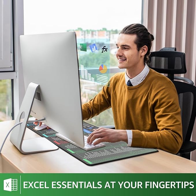 KTRIO Excel Shortcuts Mousepad Desk Mat, Superior Micro-Weave Cloth for Precise Mouse Control, Non-Slip Rubber Base, Stitched Edges, Water-Resistant, for Gamer, Office & Home, Excel Shortcuts