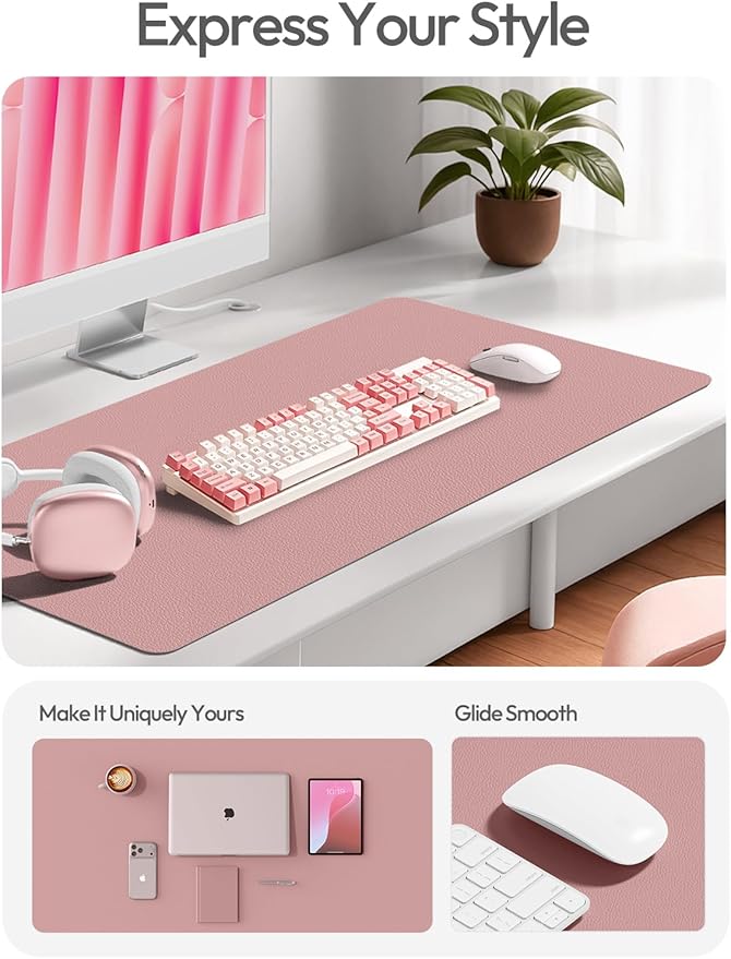 YSAGi Leather Desk Protector, Office Mat, Large Mouse Mat, Non-Slip PU Leather Blotter, Laptop Desk, Waterproof Writing Pad for Office and Home (Pale Mauve, 35.4" x 17")