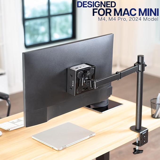 VIVO Behind Monitor VESA Mount Designed for Mac mini M4 and M4 Pro Model, (2024), Desk Clamp Option, Black, MOUNT-MINI24