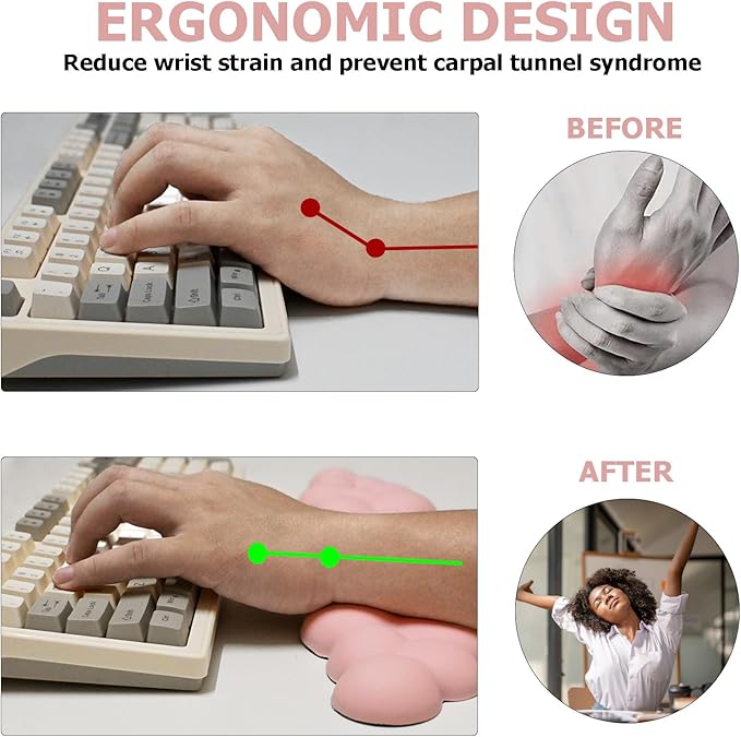 Ergonomic Keyboard Wrist Rest, PU Leather Memory Foam Cloud Wrist Rest for Computer Keyboard, Mouse Wrist Rest and Keyboard Pad for Gaming, Office, Computer, Laptop, Typing, Pastel Pink