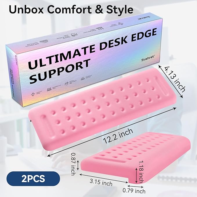 L-Shaped Desk Elbow Pad for Desk, 2-Pack Memory Foam Elbow Rest for Desk Edge Cushion, Non-Slip Ergonomic Arm Rest for Wrist, Palm & Forearm Support, Office Home, Separate Design, Pink