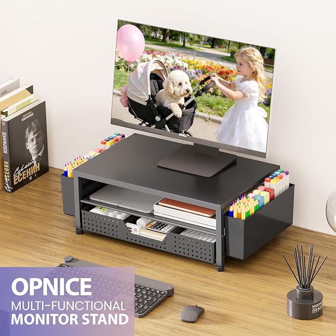 OPNICE 2-Tier Monitor Stand Riser – Black 2-Pack