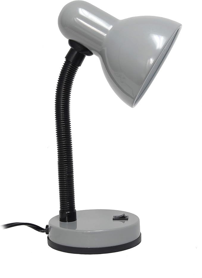 Simple Designs LD1088-SLV 14.25" Sleek and Sturdy Classic Gooseneck Study Desk Lamp, Gray