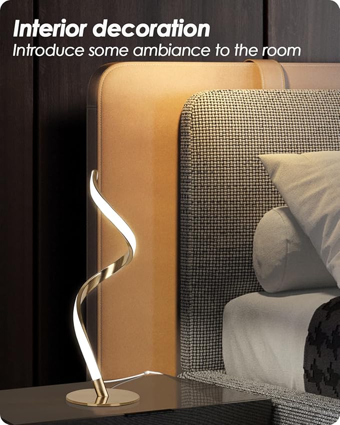 Yarra-Decor Modern Spiral Bedside Lamp - 3 Colors Touch Control LED Table Lamp, Stepless Dimmable Nightstand Lamps for Bedroom Living Room & Office, Gold(3000K 4000K 5000K)