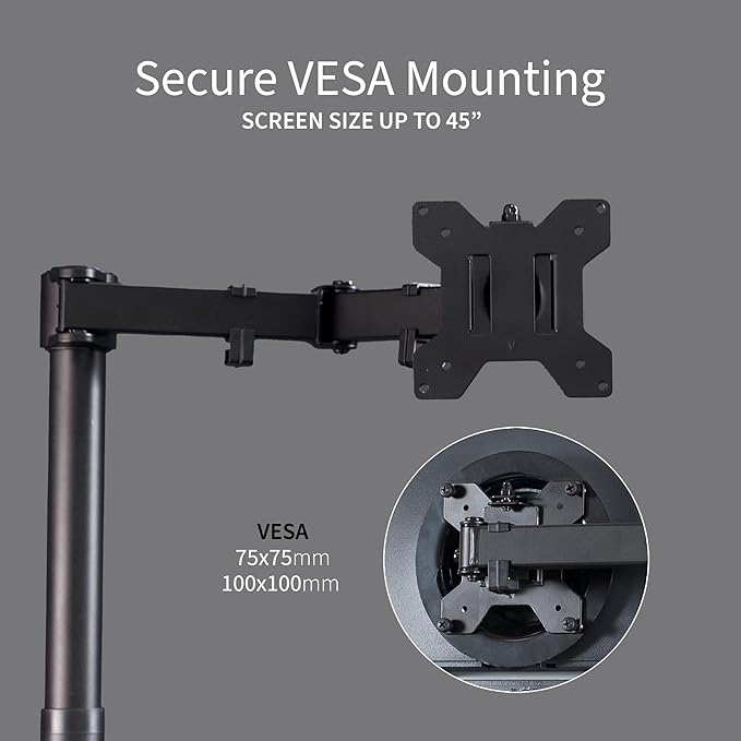 VIVO Single Large Monitor Arm Desk Mount, Holds Screens up to 45 inch Ultrawide, Fully Adjustable Stand with C-Clamp and Grommet Base, VESA 75x75mm or 100x100mm, Black, STAND-V149