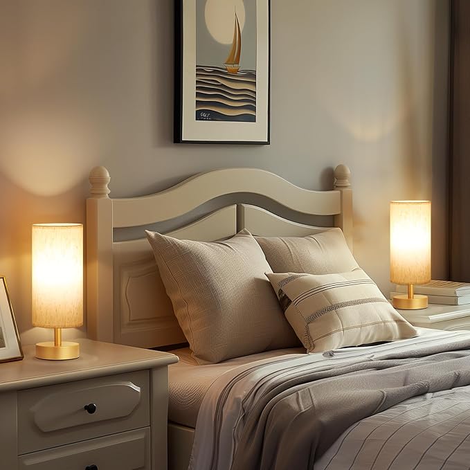 Small Table Lamp for Bedroom Set of 2 - Bedside Lamps for Night Stands, Minimalist Nightstand Light Lamp for Reading Room, Kids Room, Living Room（Gold）