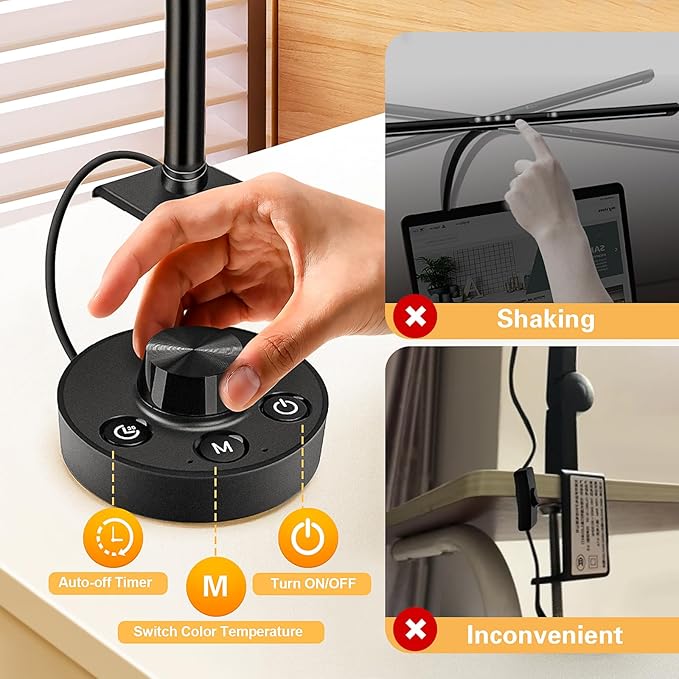 LED Desk Lamp for Home Office, 24W Bright Office Desk Lamp with Desktop Dimmer, 46" Multi-Screen Computer Monitor Architect Clamp Desk Light, Color and Dimming LED Table Light for Work Study