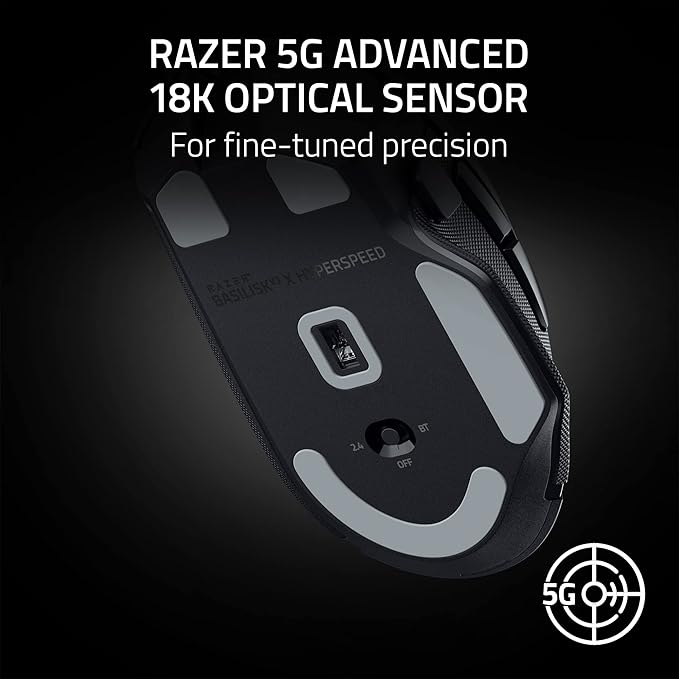 Razer Basilisk V3 X HyperSpeed Customizable Wireless Gaming Mouse: Mechanical Switches Gen-2-5G Advanced 18K Optical Sensor - Chroma RGB - 9 Programmable Controls - 285 Hr Battery - Classic Black