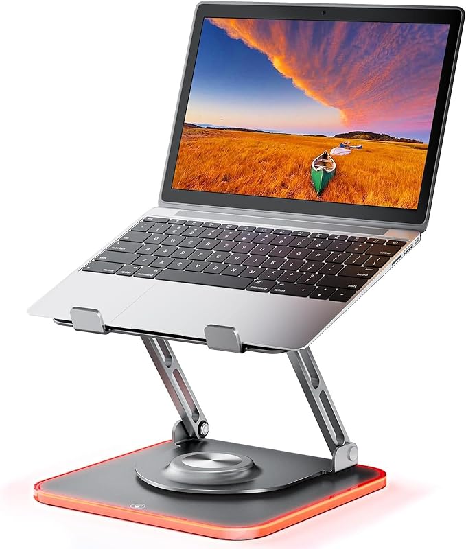 Laptop Stand for Desk, Adjustable Computer Stand with 360° Rotating Base, Ergonomic Laptop Riser for Collaborative Work, Foldable & Portable Laptop Stand, fits for All 10-16" Laptops (RGB-Gray)