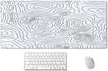 SSOIU White Topographic Desk Mat - Extended Gaming Mouse Pad (35.5x15.7 in), Large Non-Slip Rubber Base with Stitched Edges