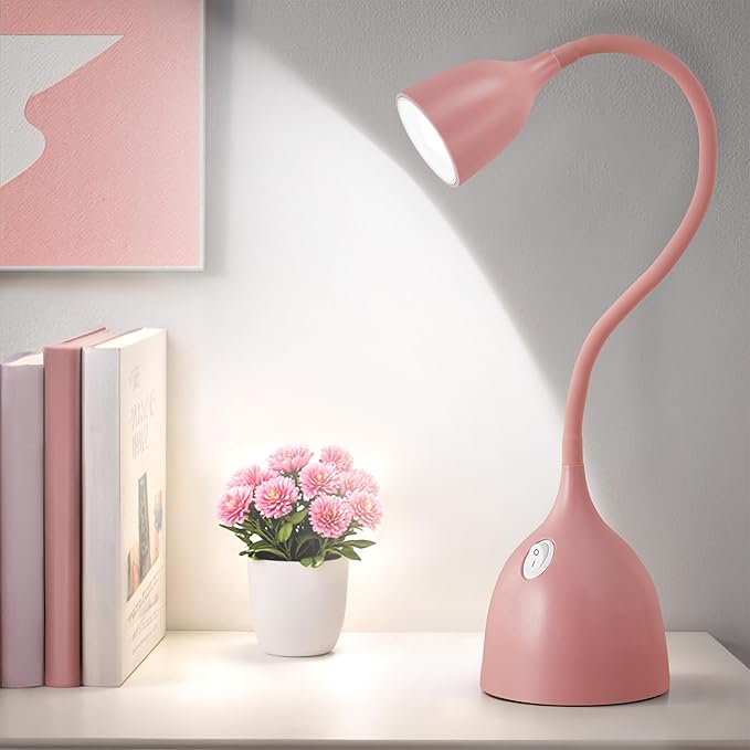 Gooseneck Desk Lamp 360° LED Flexible Reading Light Small Desk Lamps for Small Spaces Home Office Bedroom College Dorm Desk Bookshelf Nightstand Table Lamp (Pink)