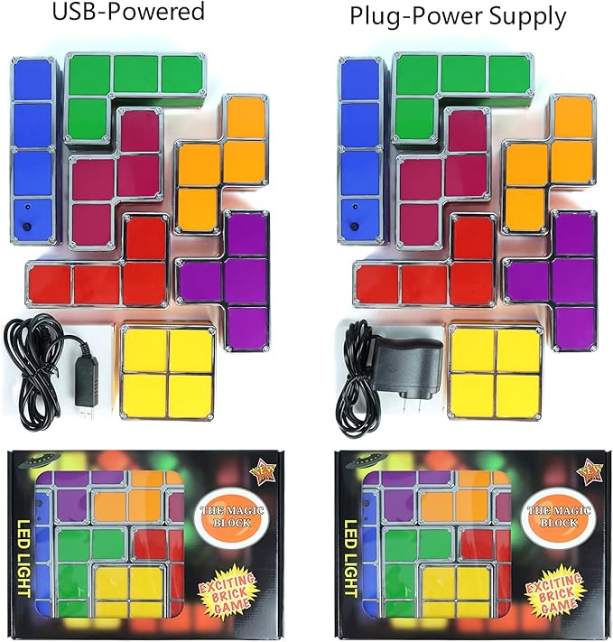 VEEKI Stackable Night Light, Stackable LED 7 Colors 3D Puzzles Night Lights Induction Interlocking Desk Lamp, DIY Tangram Light Blocks Puzzles lamp for Bedroom Decor (Night Light-USB)