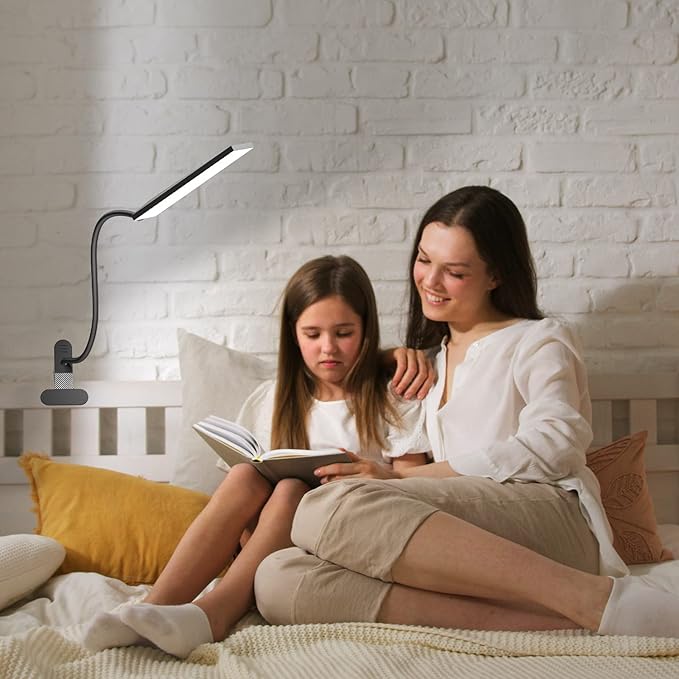 RAOYI LED Desk Lamp, 5W USB Clip on Light Eye-Caring Reading Clamp Table Lamp with 48 LEDs Flexible Neck, 3 Color Modes and 14 Brightness Levels for Office Bedroom Study (Black)