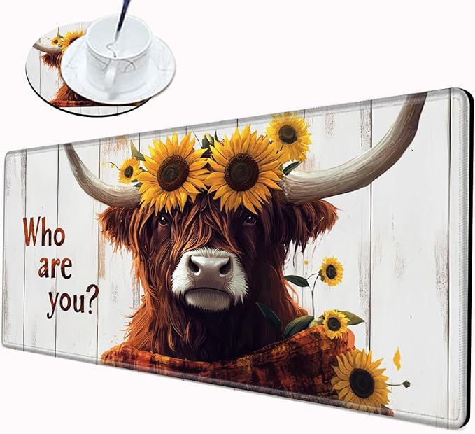 XL Mouse Pad Gaming Desk Mat for Desktop Extended Mousepad Sunflower Cow Desk Pad 24x12 Computer Mat Large Mouse Pads for Wireless Mouse Office Laptop Accessories Gift