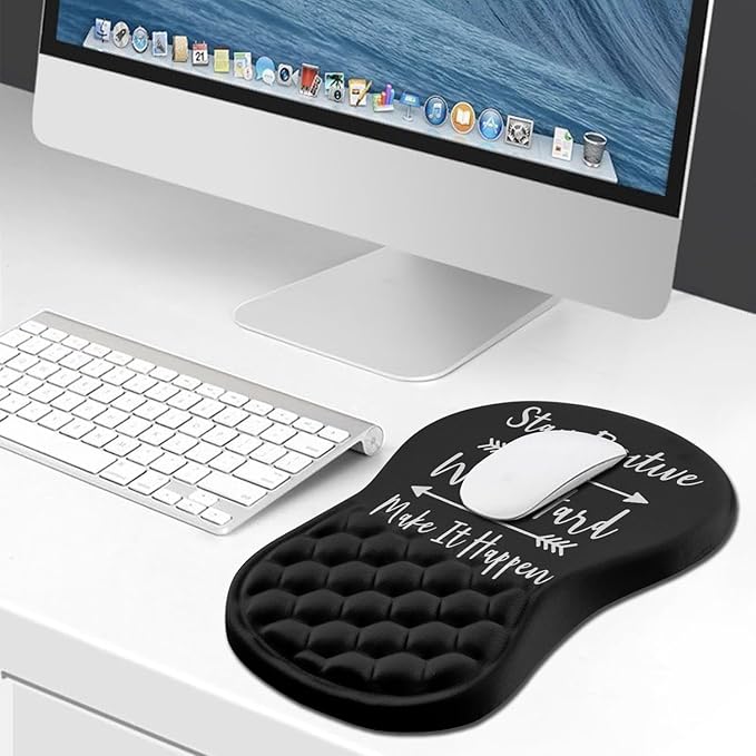 Hokafenle Ergonomic Mouse Pad Wrist Support, Wrist Rest Mousepad for Carpal Tunnel with Integrated Memory Foam Slope Massage Bulge (11.8x7.9 inch,Inspirational Quote)