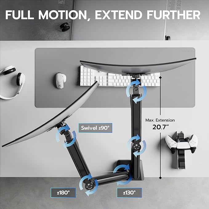 ARES WING Dual Monitor Mount, Heavy Duty Monitor Arms for 2 Monitors for 17-35 Inch, Fully Adjustable Monitor Desk Stand with USB A/C for Ultrawide Screen, VESA 75x75 or 100x100mm, Black