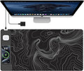 TopMade Mouse Pad with 15W Fast Wireless Charging, 31.5"x15.75" XXL Large Gaming Waterproof Desk Pad, Computer Desk Mat, Black Topographic Map #2 (Includes 20W PD Power Adapter & 6.56ft Woven Cable)
