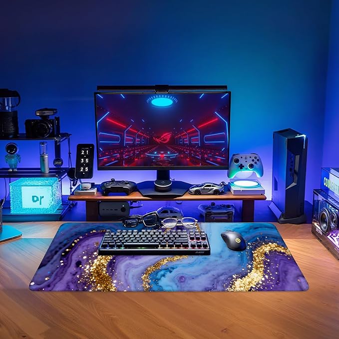 Blue Marble Extended Gaming Mouse Pad 31.5x11.8inches Large Desk Mat Anti-Slip Rubber Base & Durable Stitched Edges for Gamers Smooth Mouse Writing Surface for Desk Office/Home