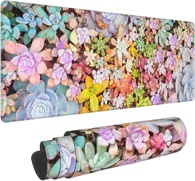 Succulent Mouse Pad Extended Large Gaming Mousepad XL Big Long Oversized Desk Mat Stitched Edges 31.5 X 11.8 Inch for Home Office