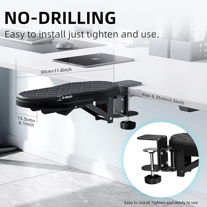 Ergonomics Desk Extender Tray, Table Mount Arm Wrist Rest Shelf, 90° Foldable Elbow Arm Support,Foldable, 180° Swivel, Computer Desk Extender Tray for Home and Office (Folding and Rotating)