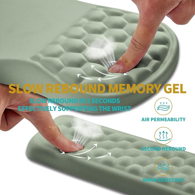 Hokafenle 2 in 1 Ergonomic Mouse Pad Wrist Support & Wrist Rest for Computer Keyboard Set, with Memory Gel Massage Bulge Design (2In1 Set, Light Green)