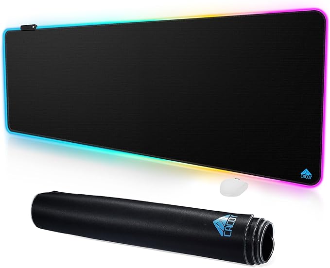 Cacoy 63" x 20" Large RGB Gaming Mouse Pad, Full Desk Extended Keyboard Mousepad with Stitched Edges, 9 Light Modes Desk Mat with Smooth Surface and Non-Slip Rubber Base, LED Computer Mouse Mat, Black