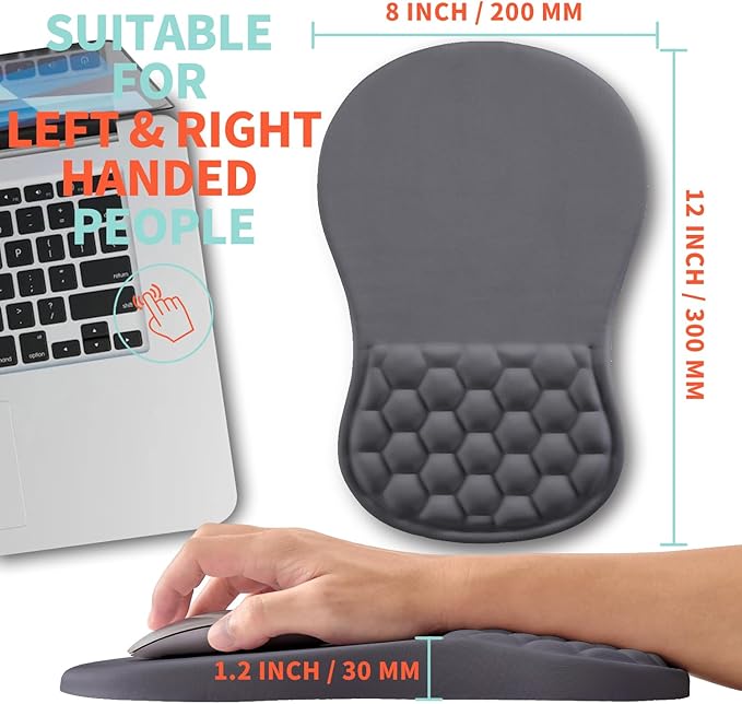 Ergonomic Mouse Pad Wrist Support with Memory Foam Massage Bulge, Carpal Tunnel Mousepad Wrist Rest for Mouse(12x8 inch, Dark Grey)