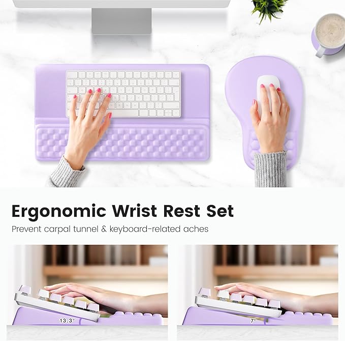 Ospelelf Ergonomic Mouse Pad and Keyboard Stand Wrist Rest Set, Memory Foam Comfort, Wrist Support for Typing, Office Desk Accessories, Purple