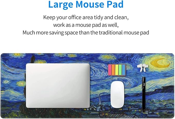 Van Gogh Starry Night Mouse Pad Extended Large Gaming Mousepad XL Big Long Oversized Desk Mat Stitched Edges 31.5 X 11.8 Inch for Home Office