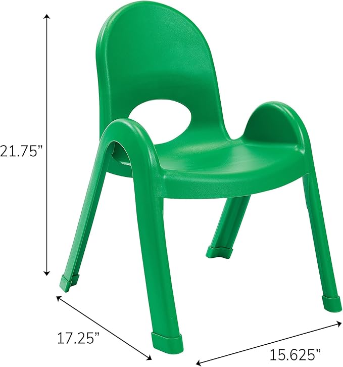 Children’s Factory Value Stack 11" Child Chair, Shamrock Green, 2 Pack, Stackable Ergonomic Seating Solution for Classrooms and Homeschools