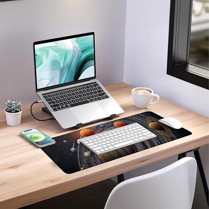 Planet Extended Gaming Mouse Pad 31.5x11.8inches Large Desk Mat Anti-Slip Rubber Base & Durable Stitched Edges for Gamers Smooth Mouse Writing Surface for Desk Office/Home