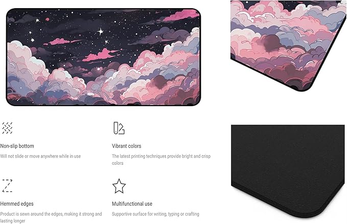 Kawaii Anime Desk Mat, Pink Purple Cloud Large Mouse Pad, Large Gaming Computer Keyboard Mat, Full Desk Pads XXL Office Desktop Cover Mat, Cute Women Office Desk Accessories 31.5"X15.7"