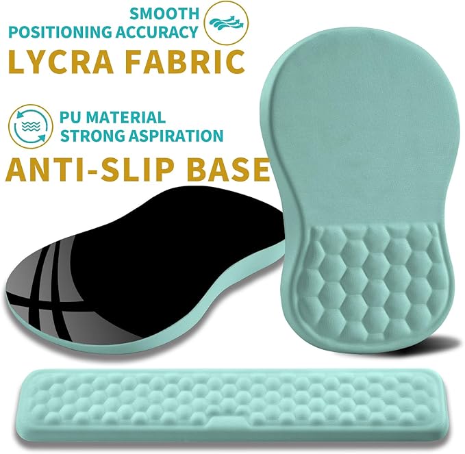 Hokafenle 2 in 1 Ergonomic Mouse Pad Wrist Support & Wrist Rest for Computer Keyboard Set, with Memory Gel Massage Bulge Design (2In1 Set, Light Blue)