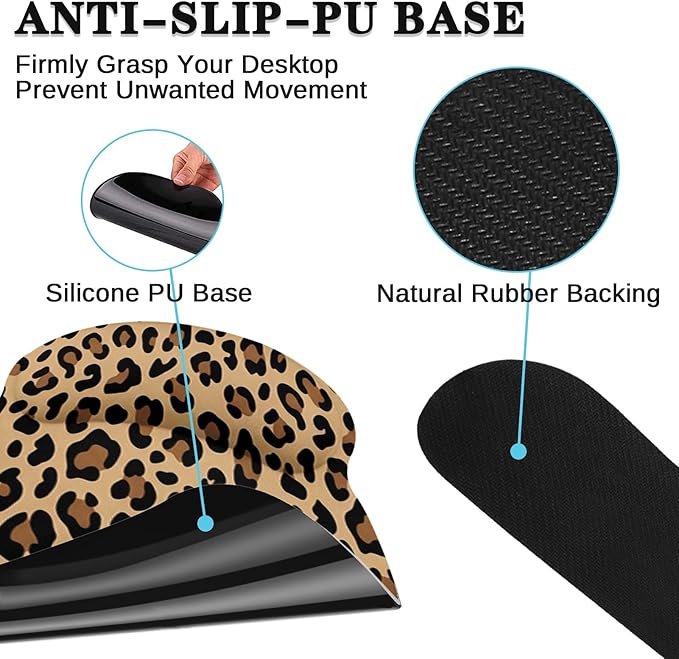 Arttown Leopard Desk Mat Brown and Black Leopard Print Mouse Pad Set 4 in 1 Ergonomic Design Large Mouse Pad + Keyboard Wrist Rest + Mouse Wrist Rest + Coaster Suitable for Home Office Study Game