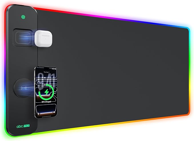 3-in-1 RGB Gaming Mouse Pad with Magnetic Wireless Charging, 31.5"x15.8" Large, 24 Light Effects, Non-Slip Base, Waterproof Ultra-Smooth Surface, No Adapter