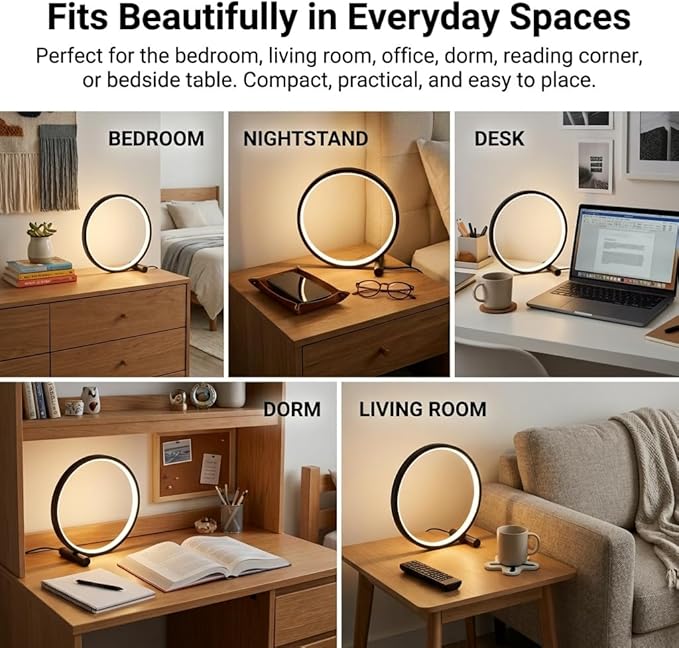 LED Desk Lamp for Bedroom,Touch Bedside Light with 3 Color Temperatures,Stepless Dimmable Round Table Lamp,6W Modern Nightstand Light for Reading,Living Room,Office,Black