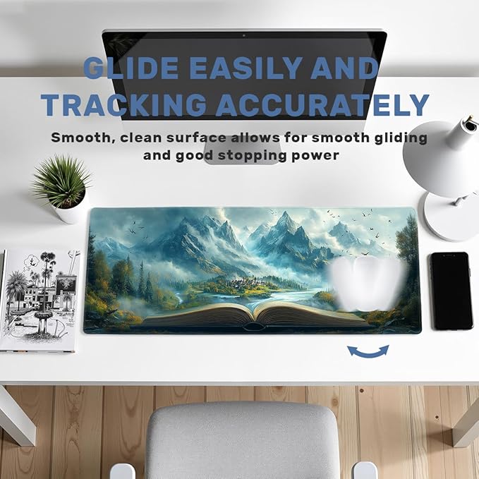 Magical Landscape Desk Mat Gaming Mouse Pad Book River Mountain Fantasy Mousepad Computer Keyboard Pad Mouse Mat Laptop Mat 31.5 x 11.8 Mouse Pads for Desk Home Office Gaming