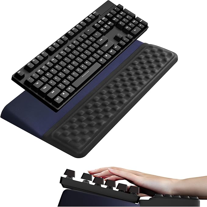 Ospelelf Keyboard Wrist Rest, Ergonomic Memory Foam Wrist Support for Typing & Gaming, Tilted Keyboard Pad, Aesthetic Desk Accessories for Office, Wrist Comfort Support, Black Blue