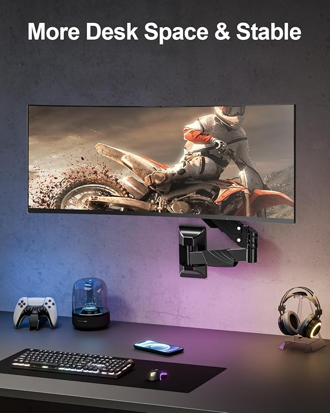 MOUNT PRO Monitor Wall Mount for 17-43" Ultrawide Screens, Single Wall Mount Monitor Arm Holds up to 33.1 lbs, Full Motion Adjustable Wall Bracket with VESA Extension Kit, VESA Mount Max 200x200mm