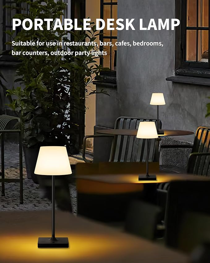 Outdoor Waterproof Cordless Table Lamp, 4000mAh Portable Rechargeable Battery Powered Dimmable LED Touch Table Light, Modern Night Light for Bathroom, Shower, Patio, Bedroom (Black 14.5")