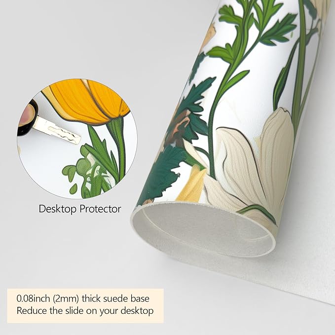 Flower Desk Mat, Desk Matt for Desktop, Leather Mouse Pad, Waterproof Large Keyboard Pad, Anti-Slip Computer mat, Keyboard and Mousepad for Women Office Decor (31.5"x15.7")