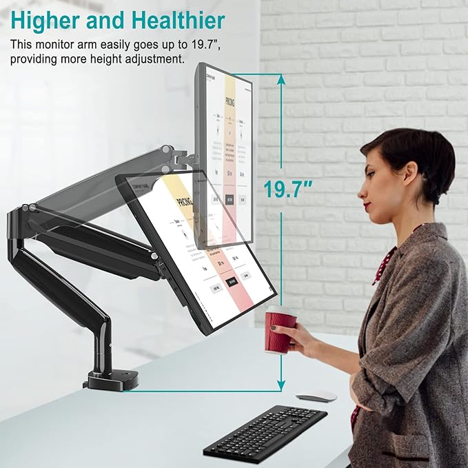 MOUNT PRO 40 inch Single Monitor Mount Stand fits 30.9lbs Ultrawide Screen, Heavy Duty Gas Spring Monitor Arm, Premium Desk Computer VESA Mount with Height/Tilt/Swivel/Rotation Adjustable