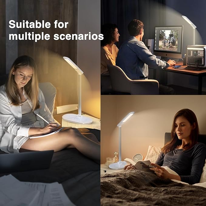 3-in-1 LED Desk Lamp with Chargers, 3 Lighting Modes, 5 Brightness Levels & Dimmable, Touch-Controlled Reading lamp for Home/Office, Foldable Table lamp for College Dorm Room