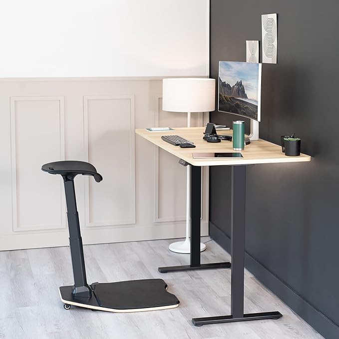 VIVO Ergonomic Leaning Perch Chair with Anti-Fatigue Mat, Standing Desk Stool, Height Adjustable Home Office Posture Seat, Black, CHAIR-S02M