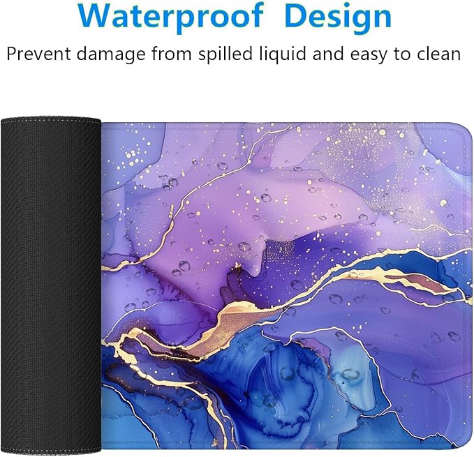 Purple Marble Gaming Mouse Pad Blue Gold Marbling Mousepad XL Large Gaming Mouse Pad Laptop Keyboard Mat Desk Pad 31.5"x11.8" Office Home Decor for Women Girl